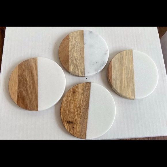 Marblewood Kitchen WINE GLASSES And COASTERS Set of 8 Marble and Wood Coaster - Picture 3 of 4